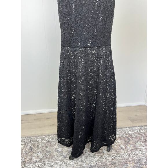 Vintage 90s Y2K Black Lace Maxi Dress Gown Medium Beaded Rhinestone Mermaid Hem - Picture 3 of 16